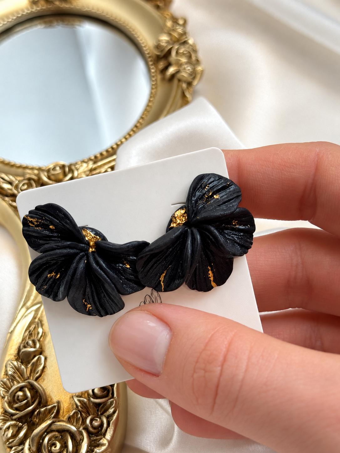 Midnight Petals – Polymer Clay Earrings