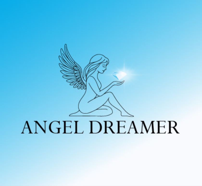 Angel Dreamer gift card design with logo and angel illustration