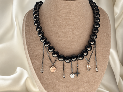 Hematite Bead Necklace with Dangling Charms