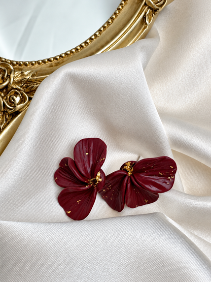 Burgundy Petals – Polymer Clay Earrings