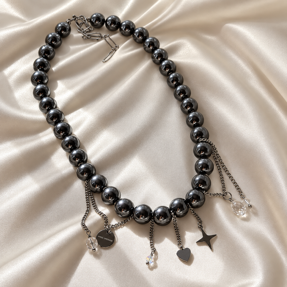 Hematite Bead Necklace with Dangling Charms