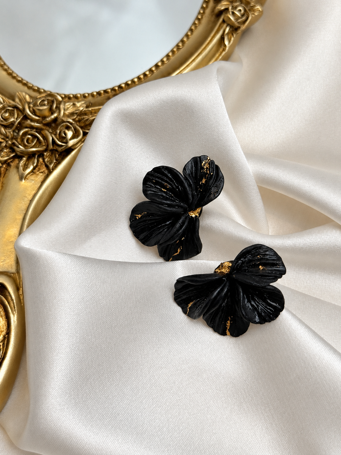 Midnight Petals – Polymer Clay Earrings