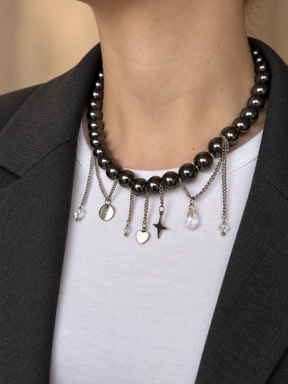 Hematite Bead Necklace with Dangling Charms