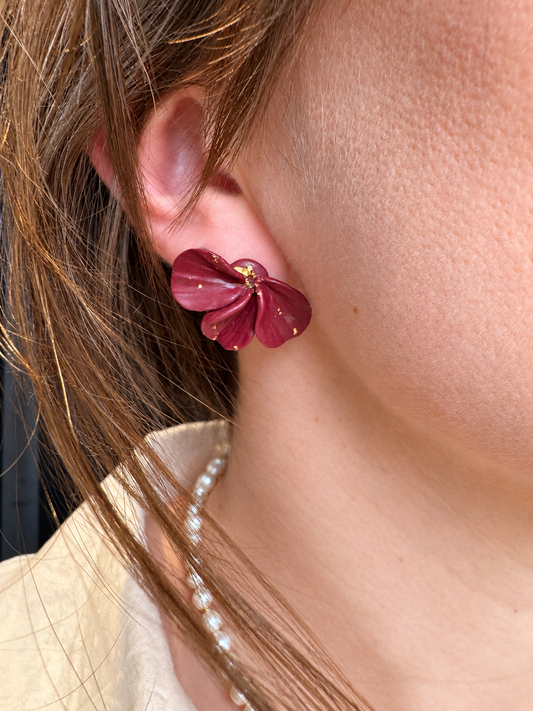 Burgundy Petals – Polymer Clay Earrings