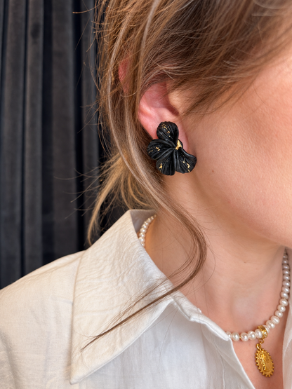 Midnight Petals – Polymer Clay Earrings