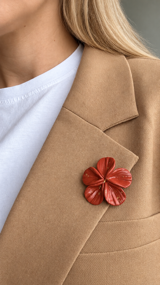 Terracotta Bloom – Polymer Clay Brooch